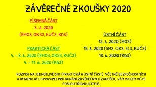 Termíny maturitních zkoušek a závěrečných zkoušek